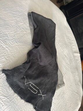 Victoria's Secret Black and Gray Rhinestone Logo Scarf